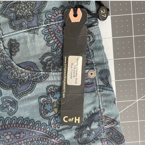 Citizens of Humanity‎ Manic Cheeky Short Corduroy Paisley Frayed Size 27 NWT - Picture 9 of 12